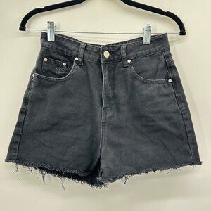 Boohoo Blue Ultra High Rise Black Wash Mom Jean Shorts Size 25